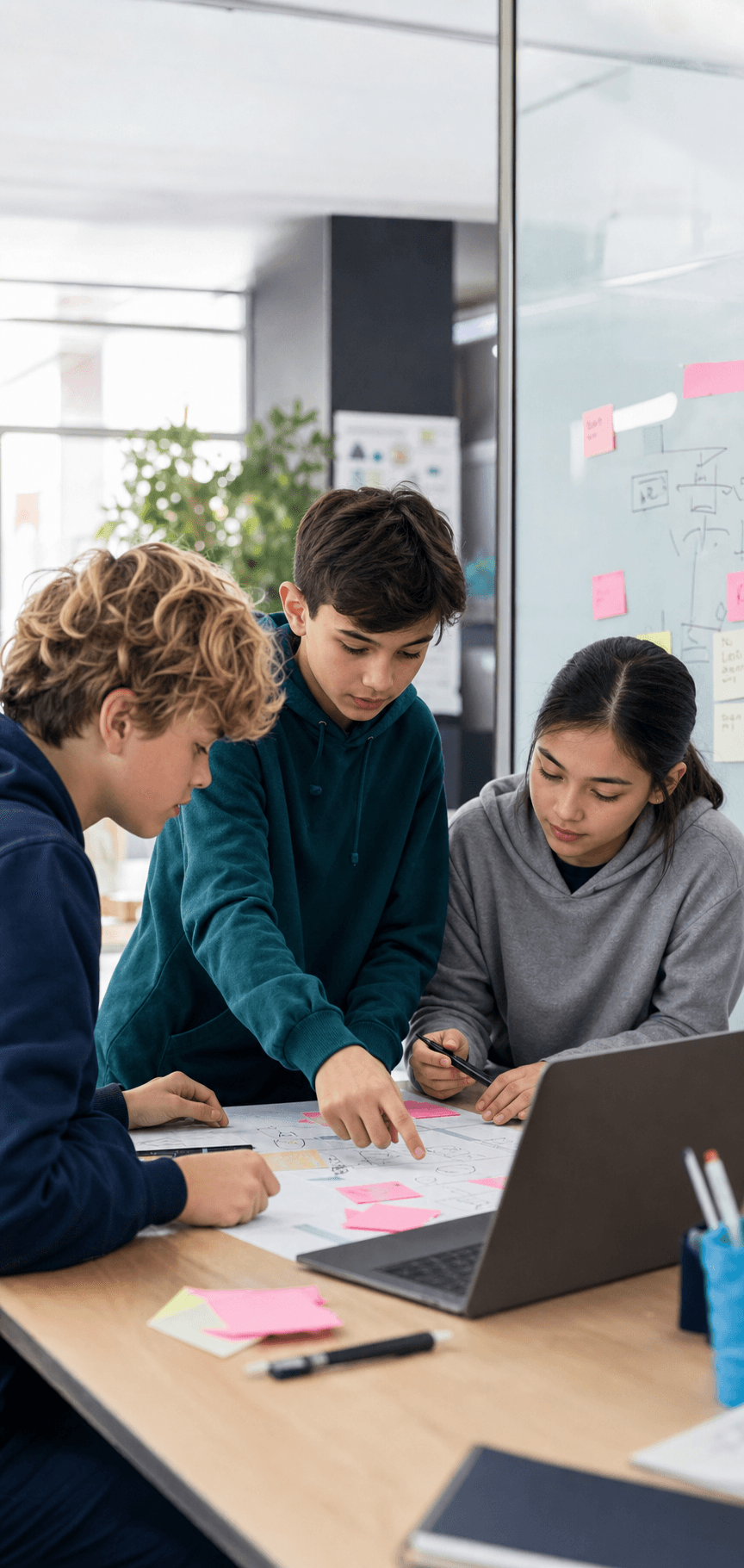 Ученики обсуждают план собственного цифрового проекта